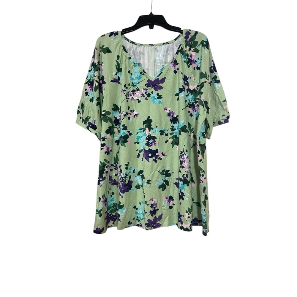 Denim&Co Sage Green Floral V-Neck Tunic